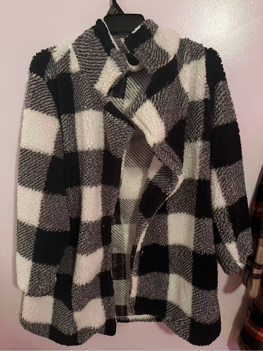 Cozy Black & White Plaid Sherpa Cardigan
